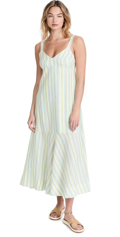 Lee Mathews Striped Lou Lou Linen Dress In Lemon Multi | ModeSens