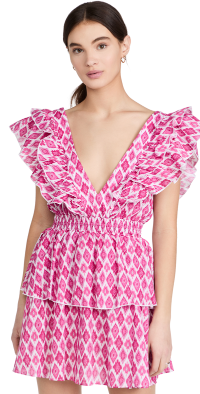 Playa Lucila Ruffle Mini Dress In Ikat Pink Print