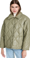 Stand Studio Jacey Diamond-quilted Padded Faux-leather Coat In Green