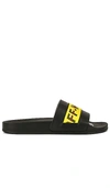 Off-white Industrial Belt Rubber Sliders In Black & Yellow