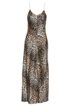 Ganni Leopard Print Stretch Silk Satin Dress