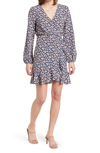 Abound Long Sleeve Ruffle Hem Wrap Dress In Blue- Pink Ditsy Floral
