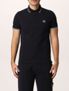 Stone Island Striped Trim Polo Shirt In Navy