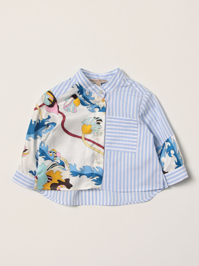 Emilio Pucci Babies' Striped Shirt With Patterned Panels In Gnawed Blue