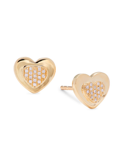 Saks Fifth Avenue Women's 14k Yellow Gold & 0.06 Tcw Diamond Heart Stud Earrings