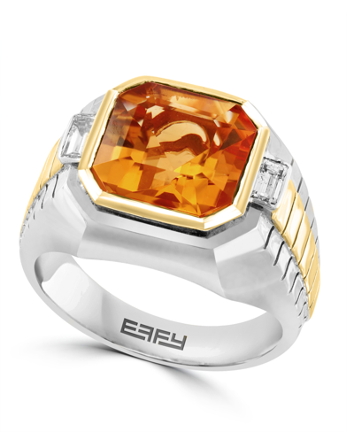 Effy Collection Effy Men's Citrine (5-1/10 Ct. T.w.) & White Topaz (1/10 Ct. T.w.) Ring In Sterling Silver & 14k Gol