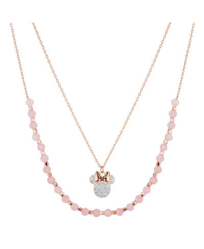 Unwritten Gold Flash-plated Cubic Zirconia Rose Quartz Minnie Mouse Layered Pendant In Pink