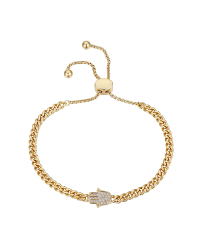 Unwritten Gold Flash-plated Cubic Zirconia Hamsa Adjustable Curb Chain Bolo Bracelet