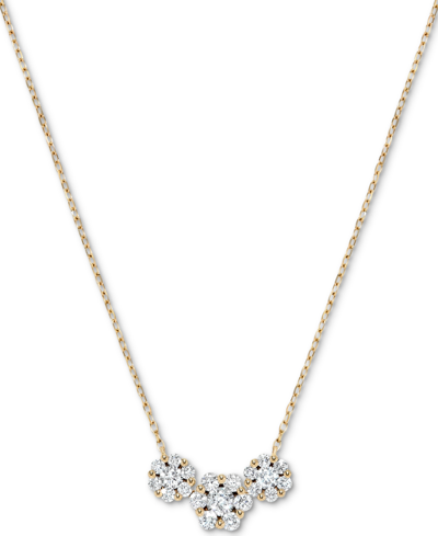 Macy's Diamond Triple Circle Cluster 18" Statement Necklace (1 Ct. T.w.) In 14k White Gold Or 14k Yellow Go In Yellow Gold
