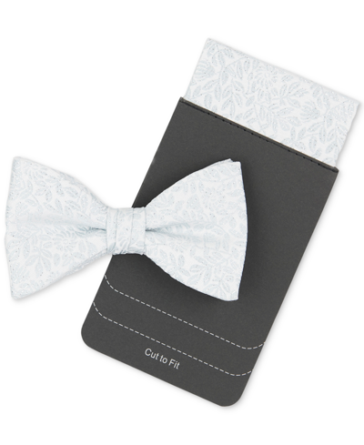 Tallia Men's Lurex Floral Bow Tie & Pocket Square Set In Silver