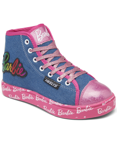 Heelys Little Girls Hustle Barbie Casual Skate Sneakers From Finish Line In Denim/pink/rainbow