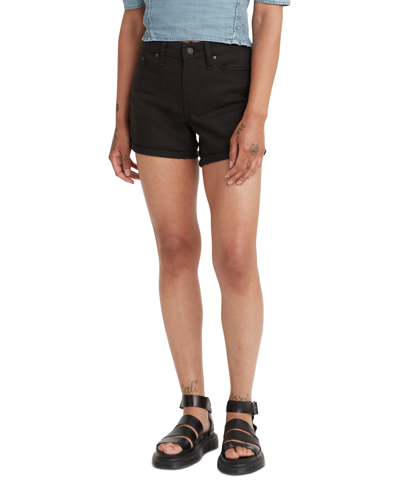 Levi's Women's Mid Rise Mid-length Stretch Shorts In Black And Black