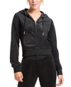 Juicy Couture Embellished-back Velour Hooded Jacket In Liquorice