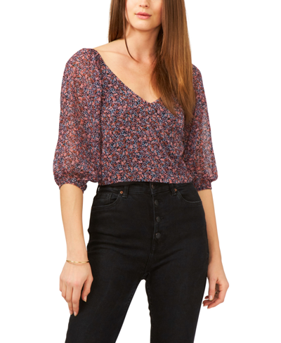1.state Women's Puff 3/4-sleeve V-neck Floral Print Blouse In Winter Willow