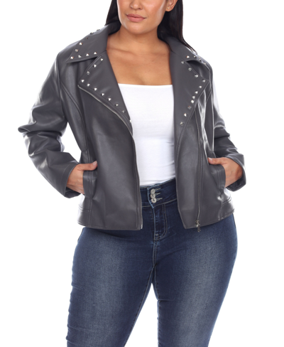 White Mark Plus Size Faux Leather Jacket In Gray