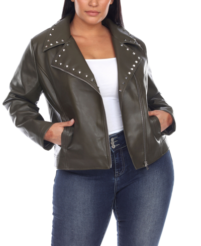 White Mark Plus Size Faux Leather Jacket In Olive