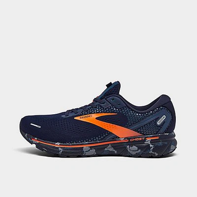 Brooks Men's Ghost 14 Camo Running Sneakers From Finish Line In Navy/gray/orange