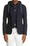 Eleventy Cotton Knit Sport Coat With Hooded Bib In Navy