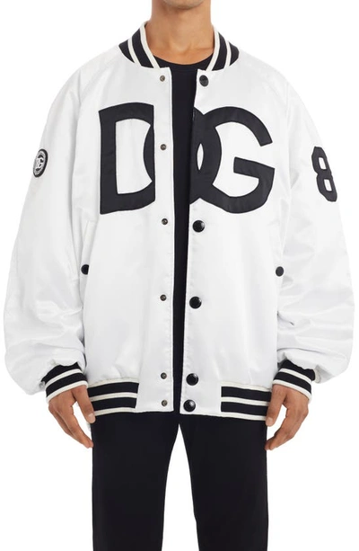 Dolce & Gabbana Men's Logo Oversized Bomber Jacket In White