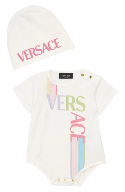 Versace Babies' 彩虹logo印花连体衣套装 In 6w000 Bianco Rosa Multicolor