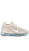 Nike Air Vapormax 2021 Flyknit Sneakers In Oatmeal  White  & Phantom Metallic Silve