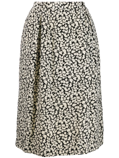 Pre-owned Valentino Floral Straight Skirt In Black
