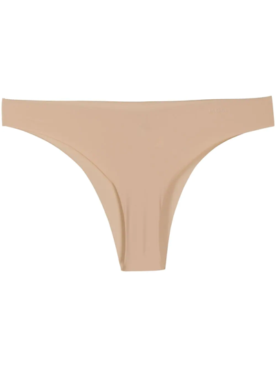La Perla Logo Print Elasticated Thong In Neutrals