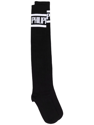 Philipp Plein Logo印花针织袜 In Black