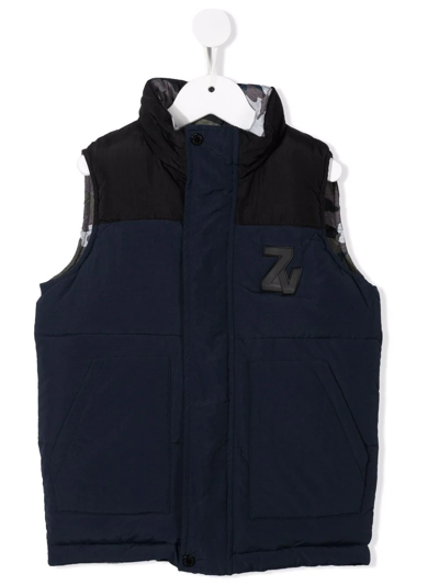 Zadig & Voltaire Kids' Logo-patch Padded Gillet In Blue