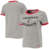 Under Armour Women's  Heathered Gray Cincinnati Bearcats Siro Slub Tri-blend Ringer T-shirt In Heather Gray