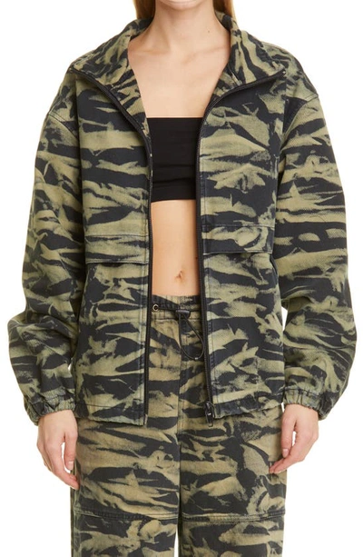 Alexander Wang Tiger Print Camouflage Cotton Track Jacket In Green