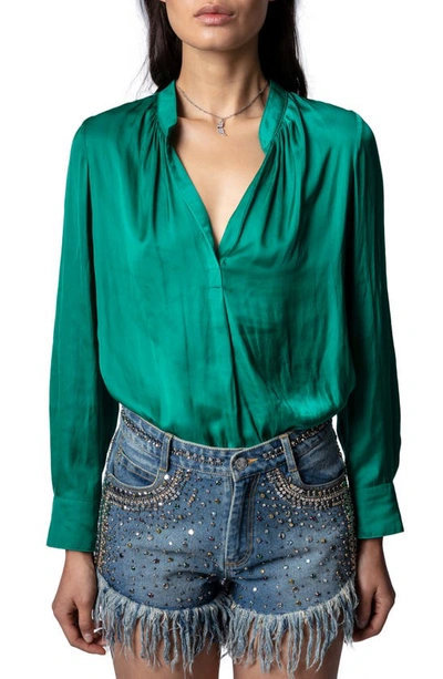 Zadig & Voltaire Tink Relaxed-fit Satin Shirt In Emeraude