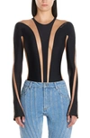 MUGLER ILLUSION MESH LONG SLEEVE BODYSUIT