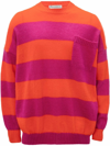 Jw Anderson Striped Patch Pocket Crew Neck Mohair-blend Wool Sweater In Pink