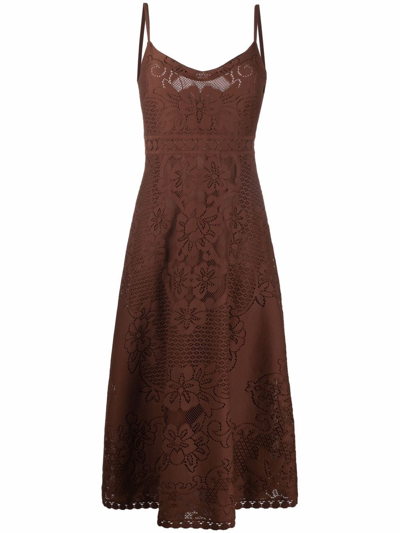 Valentino Sleeveless Floral Midi Dress In Brown