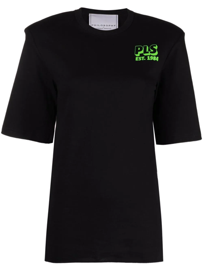 Philosophy Di Lorenzo Serafini Printed Jersey T-shirt W/ Shoulder Pads In Black