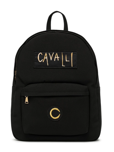 Roberto Cavalli Junior Logo-patch Canvas Backpack In Schwarz