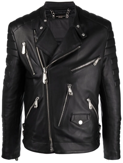 Philipp Plein Skull-embossed Leather Jacket In Schwarz