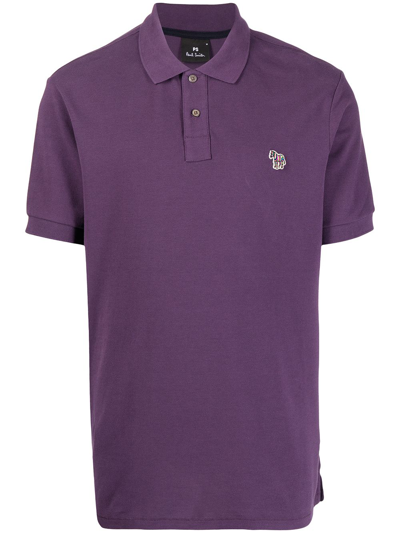 Ps By Paul Smith Mens Purple Zebra-embroidered Organic-cotton Piqué Polo Shirt Xl In Violett