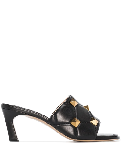 Valentino Garavani Roman Stud Leather Mules In Schwarz