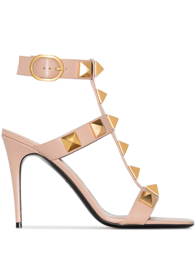 Valentino Garavani Roman Stud 100mm Sandals In Pink