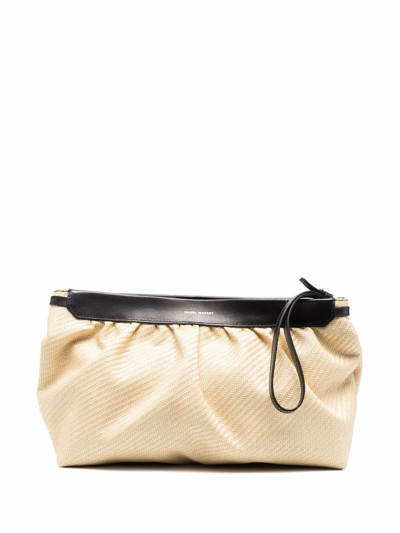 Isabel Marant Luz Leather-trimmed Faux-raffia Clutch Bag In Beige Multi