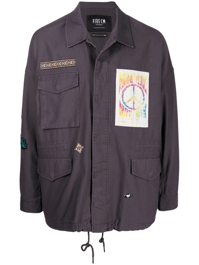 Five Cm Patch Detail Cotton Jacket In Grau