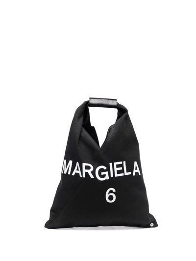Mm6 Maison Margiela Borsa Mano Mm6 Black Canvas Japanese Bag With Logo In Black,white