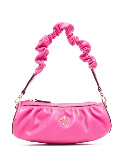 Manu Atelier Ruched Mini Cylinder Bag In Pink