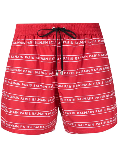 Balmain Logo-stripe Drawstring Boxers In Rot