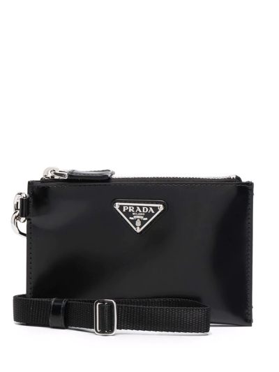Prada Logo Plaque Zip-up Wallet In Schwarz