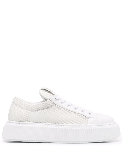 Miu Miu Mesh Sneakers With Platform In Bianco