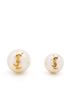 Saint Laurent Asymmetrical Earrings With Pearl And Monogram In White