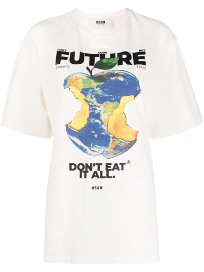Msgm Green Future Graphic-print T-shirt In White